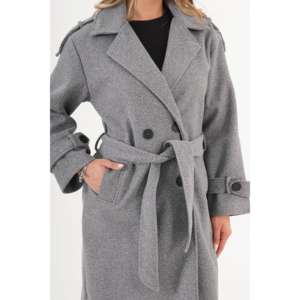 Manteau trench en cachemire anthracite pour femme avec détail épaulettes et ceinture - Vente en gros - Product Image 1