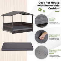 Nichoir pour chien en rotin résistant aux intempéries, pour intérieur et extérieur, lit surélevé pour chiot, abri pour chien pour le jardin