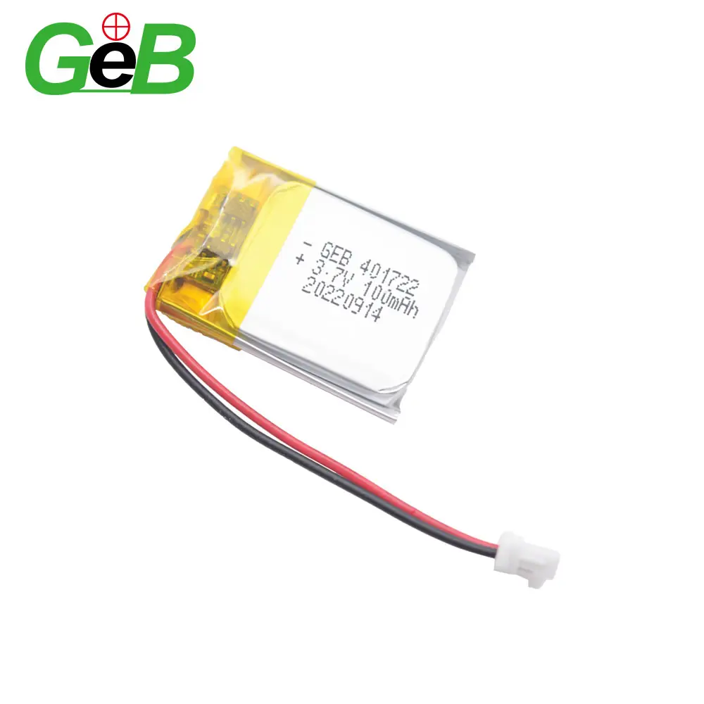 थोक फैक्टरी GEB 401722 के लिए 3.7v 100mAh लिथियम बहुलक रिचार्जेबल बैटरी 3C उत्पाद लाइपो बैटरी