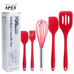 Juego de utensilios de cocina de silicona de 5 uds para cocinar, juego de espátula antiadherente, batidor de huevos ranurado, cepillo para hilvanar, resistente al calor para hornear - Product Image 6