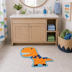 Tappeto Moderno per Bambini con Dinosauri, Lavorato a Mano - Ecologico e Antiscivolo, 30x20 Pollici, per Camera da Letto o Bagno - Product Image 5