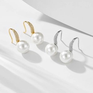 Boucles <span class=keywords><strong>d</strong></span>'oreilles en or 18k, pour femme, bijoux couleur or, en strass, <span class=keywords><strong>culture</strong></span>, perles - Product Image 4