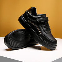 Chaussures de Sport Noires de Campus pour Garçons et Filles, Collection Automne 2025, Résistantes à l'Eau avec Surface en Cuir, Chaussures Décontractées pour Enfants