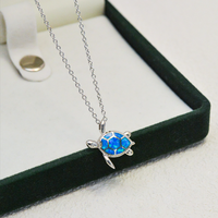 Tortue d'opale bleue Collier en argent sterling 925 Style hawaïen du vent de l'océan