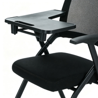 Chaise de bureau pliable en acier avec plateau d'écriture amovible, siège ergonomique noir pour conférences et formations