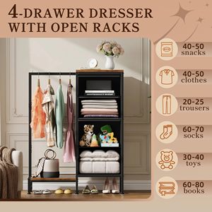 Commode suspendue SENYU à 4 tiroirs, petite armoire de chambre, réversible, en tissu et acier, cadre robuste, marron rustique, 44''H - Product Image 4