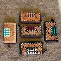 Dompet Kulit Asli Wanita Pendek Desainer Mewah Ukiran Tangan dengan Tali Pergelangan Tangan, Perlindungan RFID, Tombol, Multi-Fungsi