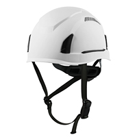 Casque de sécurité ventilé blanc en ABS de type II classe C ANSI Z89.1-2014 avec sangle de mentonnière à 4 points de suspension et fentes pour accessoires, idéal pour la construction