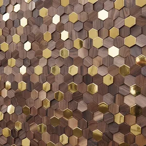 Décoration murale en noyer noir, panneau en bois massif, mosaïque en noyer foncé, accent métallique - Product Image 5