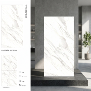Carrara Suprimo 800x1600mm High Gloss Porcelain Ceramic Tiles Italian White Marble Design For Luxury Floors - Product Image 1