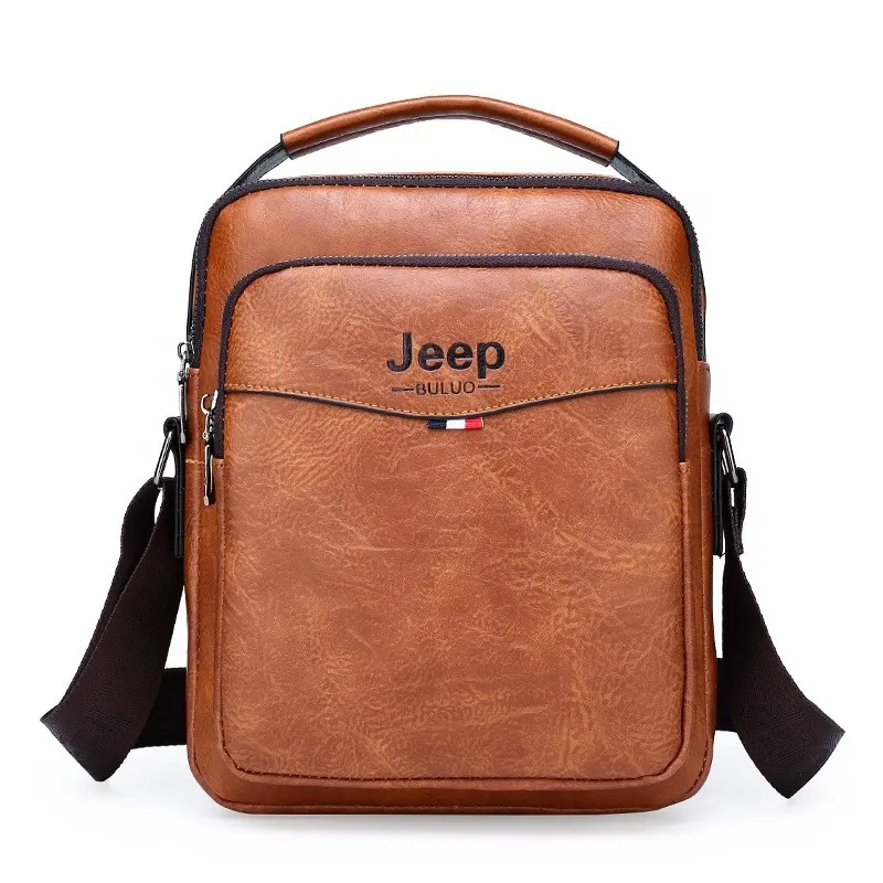 Designer luxury brown vintage crazy horse leather shoulder briefcase cross body sling men's messenger bags