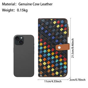 AndoBag Vintage <b>Long</b> <b>Wallet</b>, Genuine Leather Color Knitting Clutch Bag, Casual Coin Purse for Women 1790 - Product Image 3