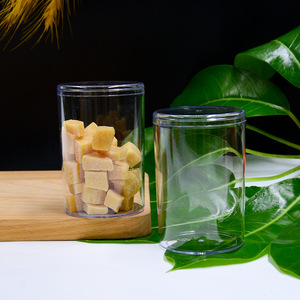 Cylinder Clear PS <b>Plastic</b> <b>Jar</b> With Lid 200ml Food Grade For Preserved Fruit Olive Candy Snack Packaging - Product Image 1