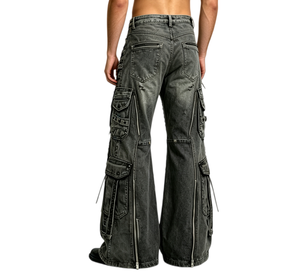 SOONREE Jeans Extremos con Múltiples Cremalleras para Hombre, Jeans Acampanados Estilo Rockstar, Pantalones Vaqueros de Mezclilla de Alta Gama para Hombre, Venta al por Mayor - Product Image 4