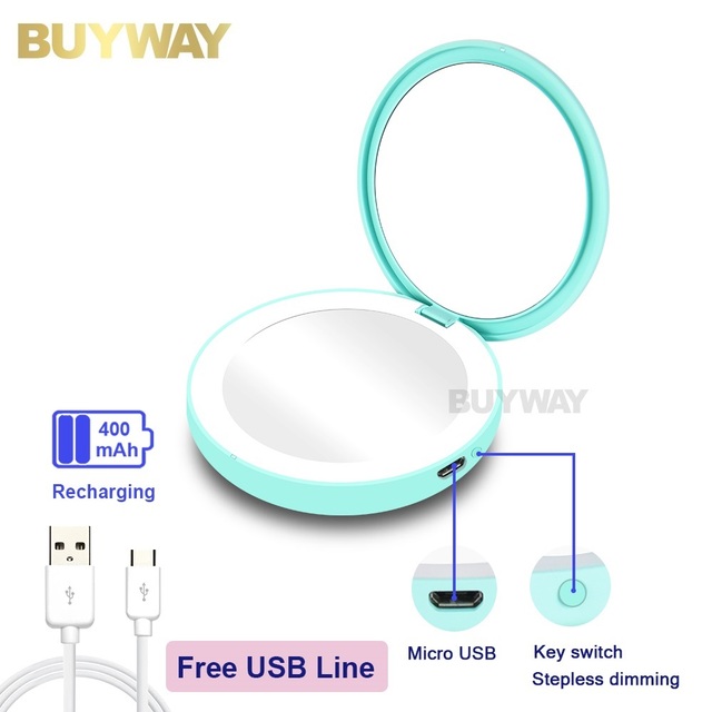 Portable Compact 400mAh LED Pocket Mirror Light-Up Makeup Mirror with Power Bank for Girls