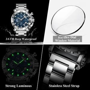 Reloj de Pulsera de Cuarzo de Lujo para Hombre POEDAGAR 892, Reloj con Calendario, Luminoso, Impermeable, Cronógrafo Masculino de Acero Inoxidable - Product Image 6