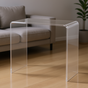 Table d'appoint moderne en acrylique transparent 21x12x21 pouces, bords arrondis, design cascade, pour petits espaces, table basse, salon - Product Image 2