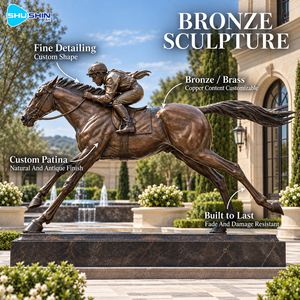 Sculpture dynamique de cheval de course en bronze, cuivre et laiton, art de jockey personnalisé avec finition antique pour hôtel, place publique, villa, jardin, galerie - Product Image 4