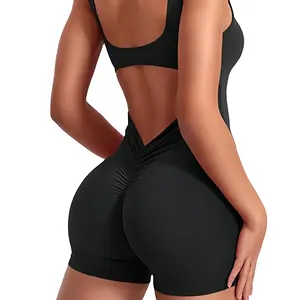 Women's All-In-One Gym Fitness Jumpsuit High Stretch Seamless Yoga Suit With Push-ups Tight Tights Back Yoga Sports Apparel