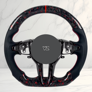 Volante Deportivo Personalizado YZ de Fibra de Carbono Forjada con Cuero Perforado y Franja Roja para <span class=keywords><strong>Hyundai</strong></span> I30 I20 <span class=keywords><strong>Accent</strong></span> I10 I20 Getz, Accesorios Interiores para Auto - Product Image 2