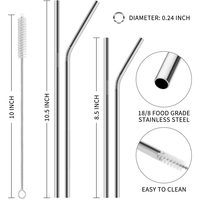 Pailles en métal en acier inoxydable 18/8 réutilisables écologiques dorées longues pailles à boire gobelets lavables au lave-vaisselle avec logo personnalisé