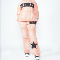 Setelan Hoodie pria, Hoodie Pria cuci asam, bordir dan setelan keringat, Set pria kembar, baju cuci asam untuk pria