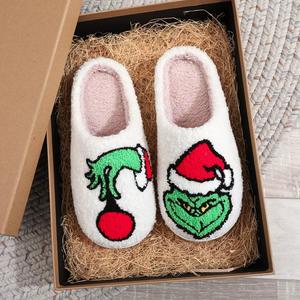Nouveaux Pantoufles Populaires <span class=keywords><strong>Le</strong></span> <span class=keywords><strong>Grinch</strong></span> Vert de Noël, Cadeaux d'Intérieur pour Femmes Hommes, Pantoufles d'Intérieur d'Extérieur à Plateforme Hiver Blanches et Moelleuses - Product Image 6