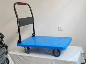 भारी शुल्क 4-पहिया फोल्डिंग कार्ट 300 किलोग्राम भार क्षमता प्लेटफार्म हैंड ट्रक भंडारण के लिए फ्लैट प्लास्टिक ट्रॉली के साथ - Product Image 6