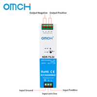 Alimentation à découpage industrielle universelle OMCH NDR-75-12/24/36/48 75W, format DIN Rail mince, entrée 100-240VAC, sortie 12-48VDC 6.3-1.6A