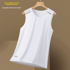 เสื้อกั๊กแขนกุดลำลองสำหรับผู้ชายใส่ในฤดูร้อนระบายอากาศได้อย่างรวดเร็วผ้าไอซ์ซิลค์ดูดซับเหงื่อเสื้อผ้าออกกำลังกายแบบถักสีพื้น - Product Image 6