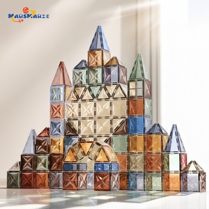 Nouveaux blocs de construction éducatifs Montessori 3D en plastique translucide portables pour enfants et bébés, ensemble de tuiles et de blocs de construction - Product Image 1
