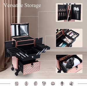 Valigetta per Trucco Oro Rosa con Specchio, Scatola Multistrato Espandibile, <span class=keywords><strong>Kit</strong></span> da Viaggio per Salone di Bellezza Professionale - Product Image 5