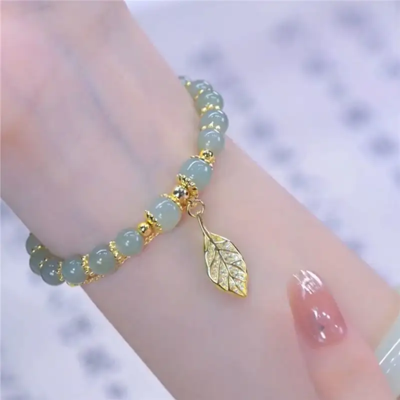 Fashion Jewelry Wholesale Glass Crystal Gemstone Tumble Beads Gold Leaf Handmade Link Bracelet For Women