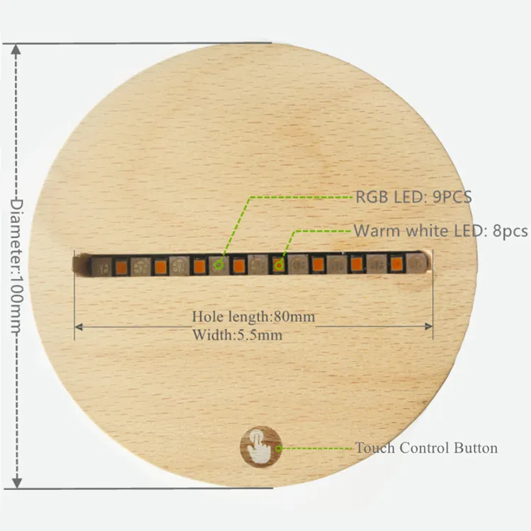 3D دائرة جولة خشبية قاعدة الجدول مصباح ضوء الليل مع فارغة قاعدة من الإكريليك الفقرة لامبارا led مصباح led يعمل بالبطارية مزهرية مضيئة مزودة بقاعدة