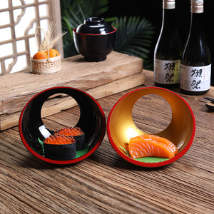 Japanese Style Sushi <b>Plate</b> Round <b>Black</b> Food Grade For Restaurant Use - Product Image 1