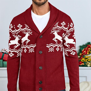 Cardigan en tricot anti-plis à col en V pour <span class=keywords><strong>homme</strong></span>, fermeture à bouton unique, manches longues, polyester/coton, pour l'automne/l'hiver - Product Image 2