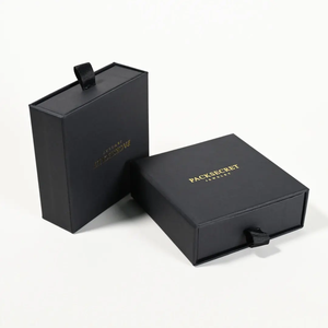 PackSecret Cajas de Joyería de Cartón Negro con Logotipo Personalizado, Estuches para Collares, Cajas Deslizantes para Joyería, Caja Deslizable - Product Image 1