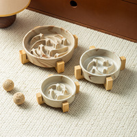 Gamelle en céramique écologique à grain de marbre pour animaux de compagnie, avec support en bambou, anti-étouffement et anti-renversement, pour chats et chiens