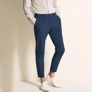 Pantaloni comodi primaverili ed estivi pantaloni Casual in cotone tinta unita da uomo pantaloni con cerniera in lino Color Navy