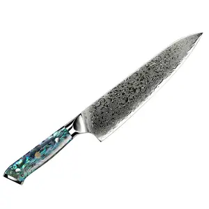 Super sharp chef knife kitchen knives with Natural Abalone handle 67 layers damascus steel chef knife set