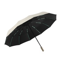 Parapluie publicitaire pliable automatique à 60 baleines, grand format, style forêt, noir enduit, en tissu anti-choc, double usage pluie/soleil