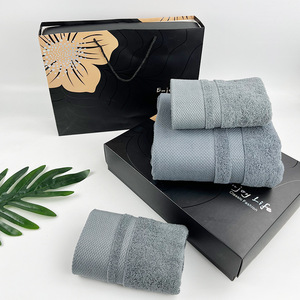 Towel <b>Gift</b> Set 3 Piece Blue Cotton Bath Towel With <b>Box</b> And Tote Bag Personalized Customization Business <b>Gift</b> - Product Image 2