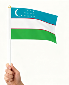 Jeu de sport en gros agitant à la main le drapeau avec le poteau 100% Polyester Ouzbékistan agitant à la main des drapeaux - Product Image 4