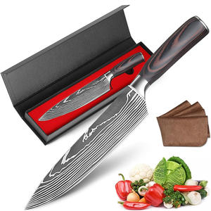 最低注文数なし ダマスカス模様 シェフナイフ レーザー彫刻 ブランク 8インチ プロ仕様 日本製 キッチンナイフ ギフトセット - Product Image 1