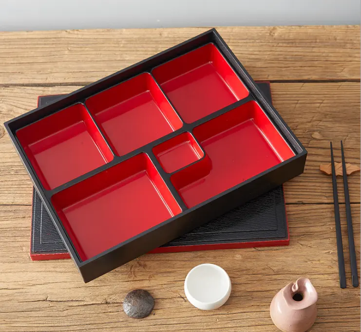 Caja de Sushi tradicional con tapa, contenedor de comida, Bento japonés, 6 compartimentos