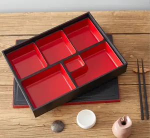 Caixa de sushi tradicional com tampa 6 compartimentos recipiente de comida almoço caixa de bento japonês