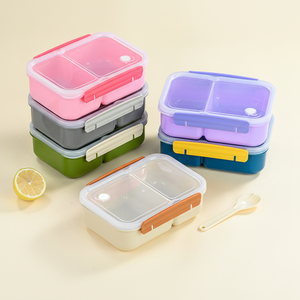 Large Capacity 3 Compartments Heatable Leak Proof Portable Square <b>Plastic</b> Bento Lunch Box Transparent Top <b>Lid</b> School Ready - Product Image 1