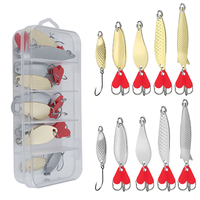 Lot de 10 leurres métalliques lumineux argentés pour la pêche, boîte de leurres durs, ensemble de leurres-cuillères métalliques, kit de 3 styles d'appâts