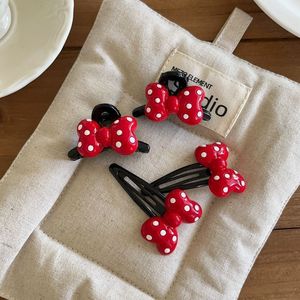 Pince à cheveux classique rouge à pois avec nœud et élastique à cheveux, mignonnes pinces à franges, pinces BB, pinces latérales, accessoires capillaires pour filles - Product Image 5