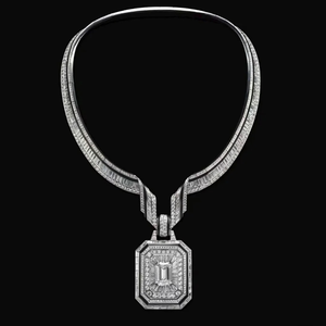 Collier ANSTER OEM avec <span class=keywords><strong>diamant</strong></span> de laboratoire taille émeraude VVS2 10 carats, pendentif en or blanc 18 carats, bijoux de Dubaï amovibles avec certificat IGI, joaillerie fine - Product Image 2